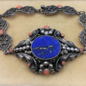 Zoltan White & Co c1920 Arts and Crafts / Austro Hungarian bracelet in silver, lapis and coral