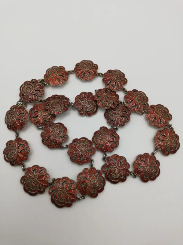 Aage Dragsted signed 1930s chrysanthemum panel necklace in silver gilt
