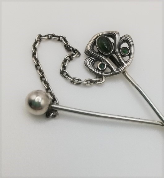 Heinrich Levinger attr c1900 Jugendstil stick pins in silver with chrysoprase