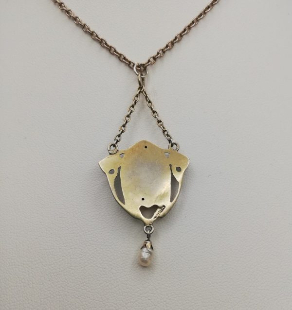 Jugendstil c1900 silver gilt maiden pendant with enamel, pearl and pastes - spectacular!