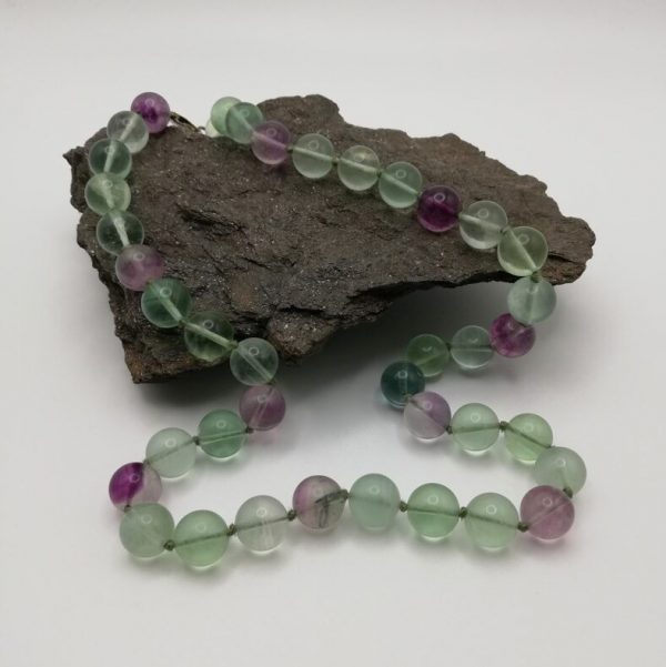 c1930 Fluorite beads necklace, all smoothly polished and a wealth of colours from green to purple