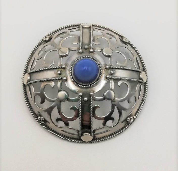 RESERVED ****Artificers' Guild Edward Spencer c1905magnificent Arts and Crafts brooch in silver with blue chalcedony- Museum Piece!