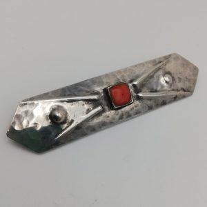 c1930 Art Deco hammered silver and red coral brooch - probably Amsterdam School