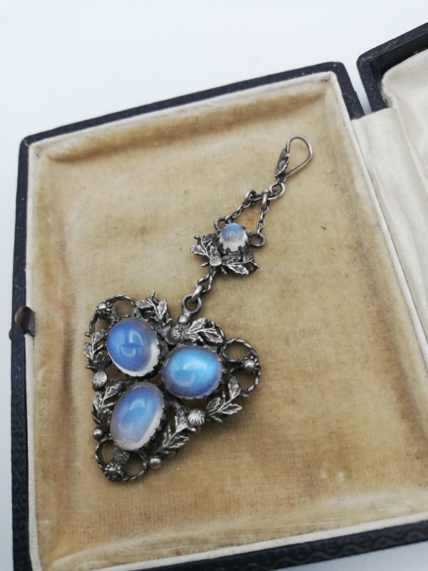 Kate Eadie c1905 hand crafted and wonderful Arts and Crafts heart pendant in silver with moonstones