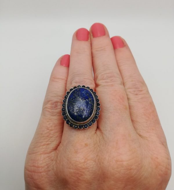 Spectacular Austro Hungarian c1880s statement ring in silver and gold with lapis and 26 sapphires