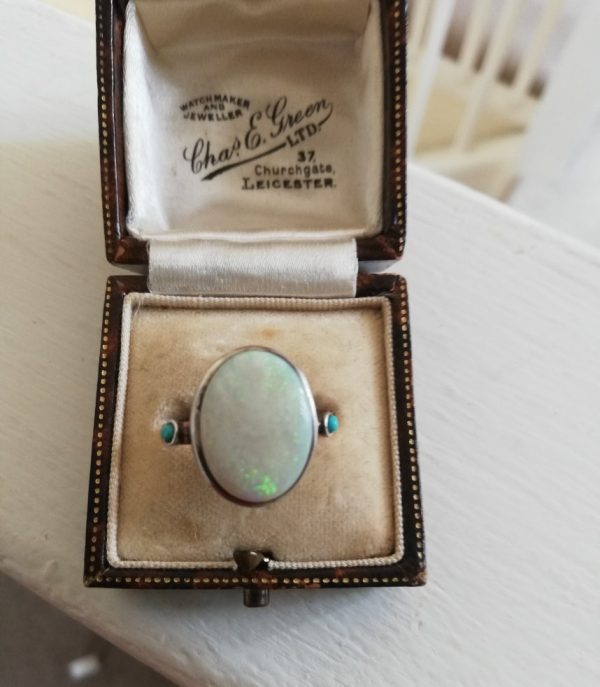 Edwardian c1910 rare ring with opal and turquoise, with gold band-beautiful!