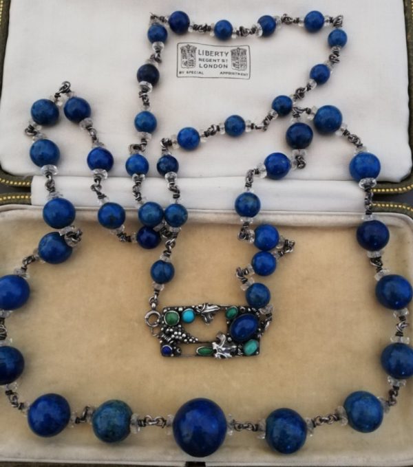 Dorrie Nossiter c1925 sensational lapis / Swiss lapis sautoir with crystal and decorative clasp panel with mixed gems