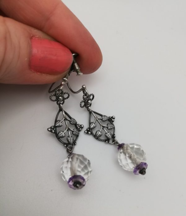 Edward Spencer The Artificers' Guild c1905 excitingly rare Arts and Crafts earrings in silver with amethyst and rock crystal
