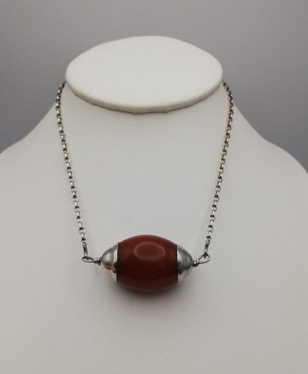 Art Deco silver and carnelian barrel choker with s type fastener, very flattering!