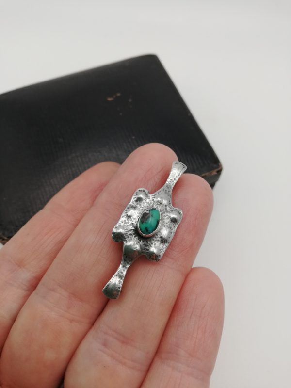 c1900 Arts and Crafts silver and turquoise brooch most likely a design by Murrle Bennett for Liberty & Co