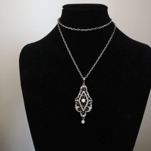 Belle Epoque c1910 attractive silver and paste drop pendant with silver chain