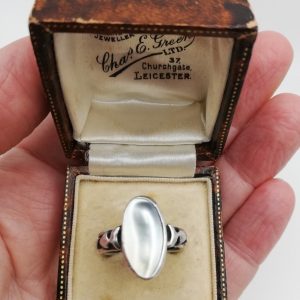 Arts and Crafts ring c1930 in sterling silver and creamy blister pearl, beautiful twisted band