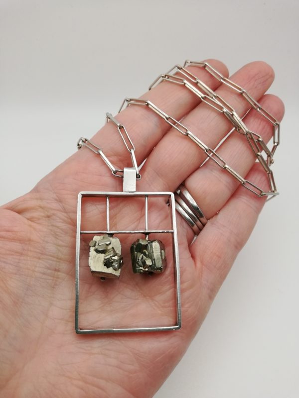 Impressive 1960s German Modernism pendant necklace in silver with kinetic pyrites