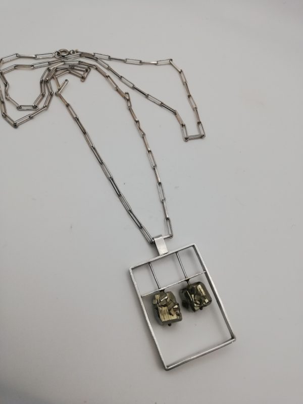 Impressive 1960s German Modernism pendant necklace in silver with kinetic pyrites