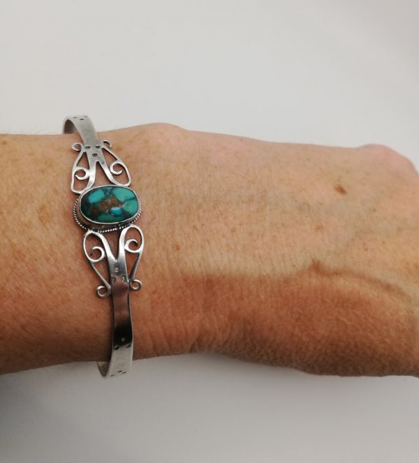 c1900 Scottish Arts and Crafts large silver bangle with turquoise matrix- Glasgow School perhaps