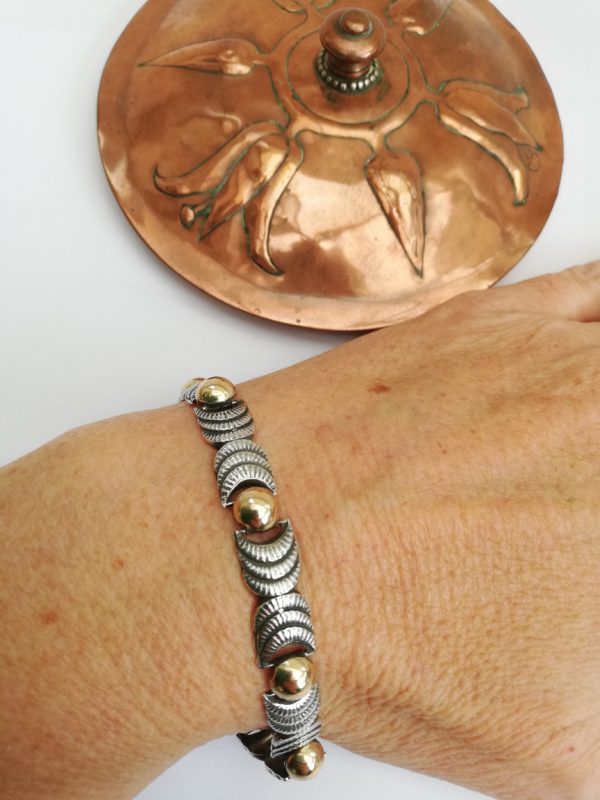 Art Deco 1930s rare Catalan Art Deco bracelet in silver with gold overlaid- stunning design!