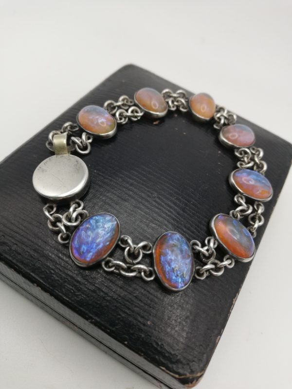 Art Deco 1920s electric blue veined Dragons Breath and silver antique bracelet, box fastener - very highly sought after!