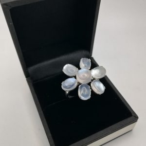 Antique moonstone cluster in ring conversion in silver -beautiful! UK size N / US size 6.75