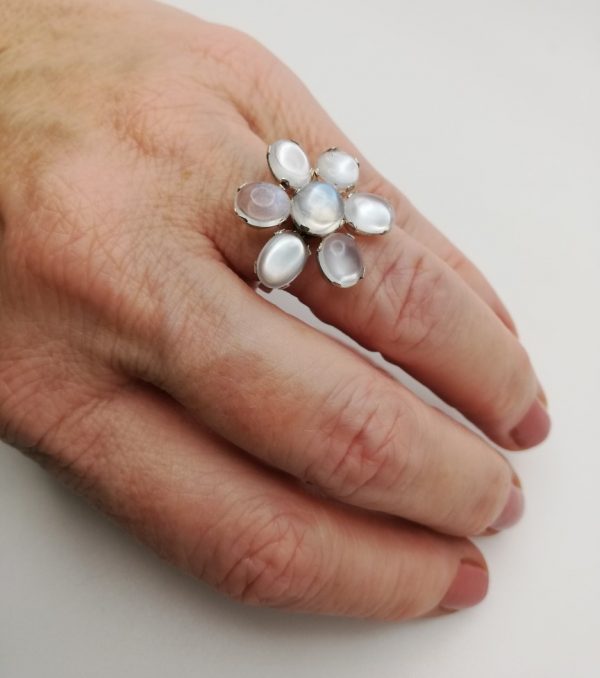 Antique moonstone cluster in ring conversion in silver -beautiful! UK size M / US size 6.25