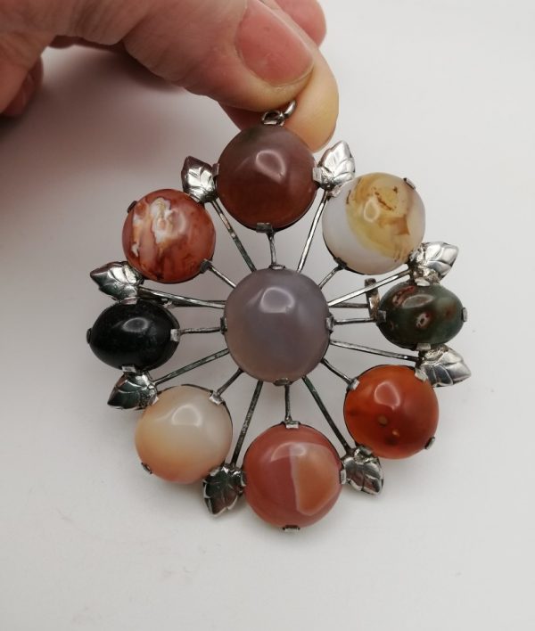 Arts and Crafts / Victorian hand crafted impressive star burst agates and leaves brooch / pendant-fabulous!