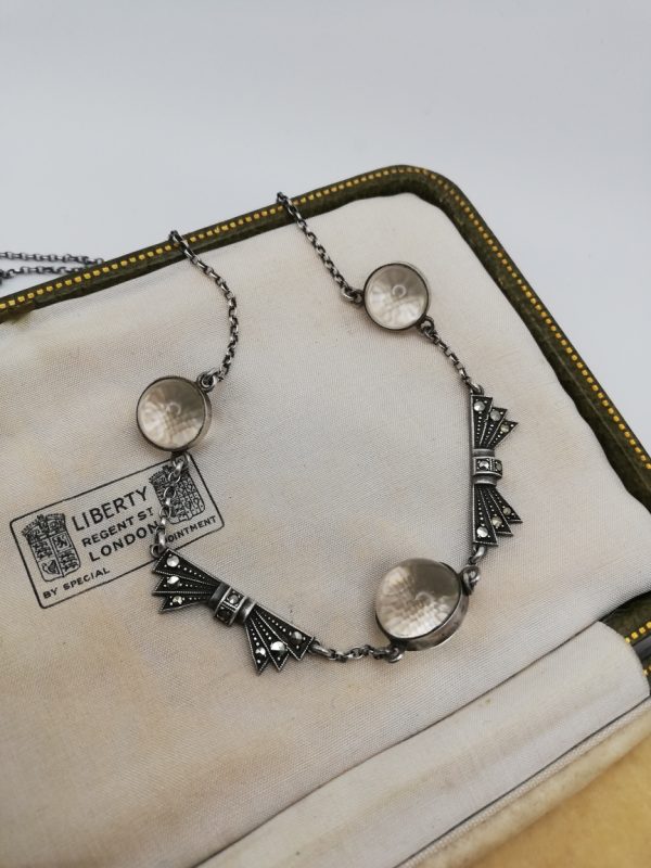 Antique Art Deco 1930s Pools Of Light necklace with rock crystal and marcasites in silver