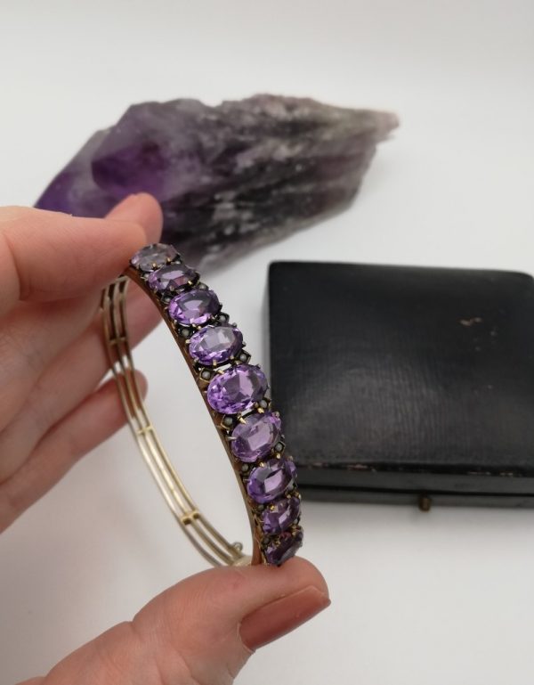 Victorian c1900 substantial silver gilt bangle with huge amethysts- gorgeous!!!!