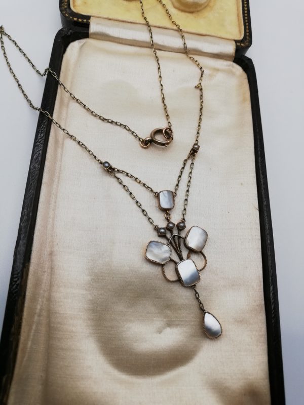 Edwardian c1910 gold, mother of pearl and natural seed pearls necklace- beautiful!
