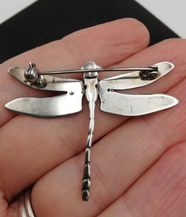 Norman Grant signed 1970s dragonfly brooch in enamel and silver