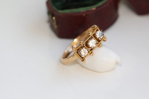 Sensational18ct gold and diamond trilogy Arts and Crafts / Aesthetic gothic ring - surely unique!