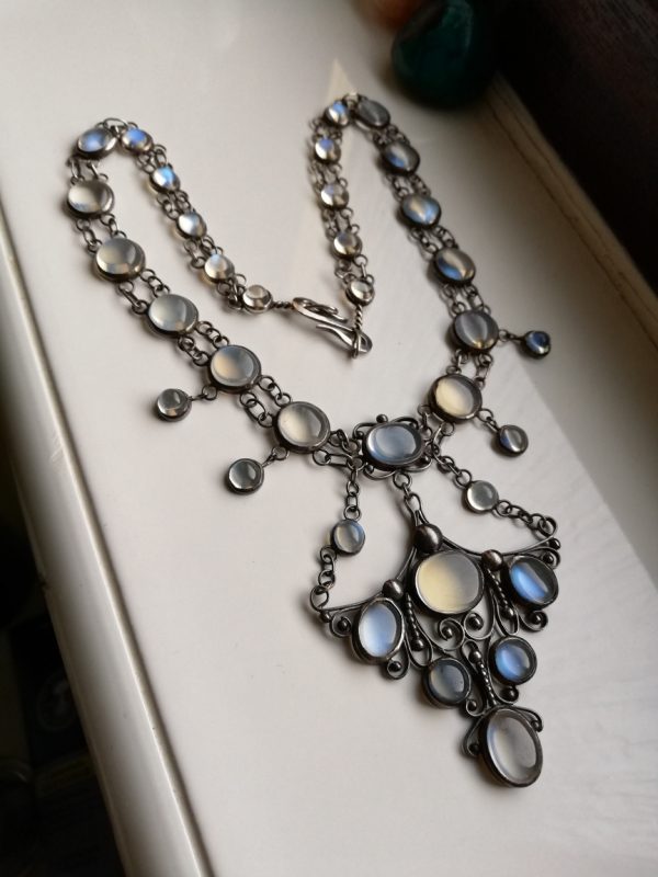 Amy Sandheim c1925 sensational opals Arts and Crafts statement pendant on original sautoir chain