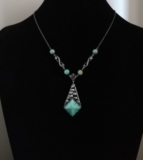 c1900 German Arts and Crafts / Jugendstil hand wrought 935 silver and amazonite pendant necklace