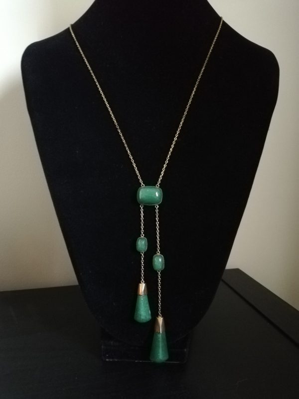 Edwardian c1910 exceptional negligee pendant necklace in 9ct gold with aventurine