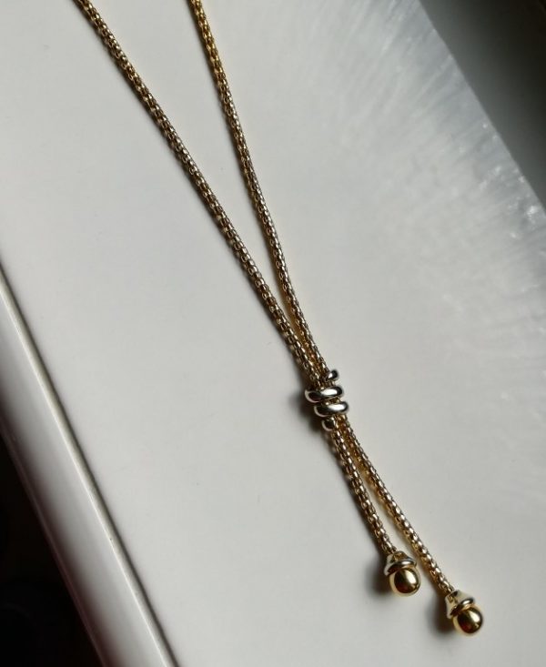 Vintage Milan, Italy 18ct gold mesh lariat necklace in yellow and white gold