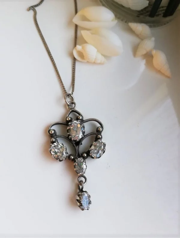 Reserved for A***Edwardian Belle Epoque diamond paste and silver pendant with beautiful collared settings to all stones-super sparkly!