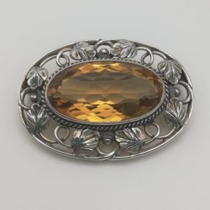 Sibyl Dunlop signed 1930s Arts and Crafts statement silver citrine foliate brooch