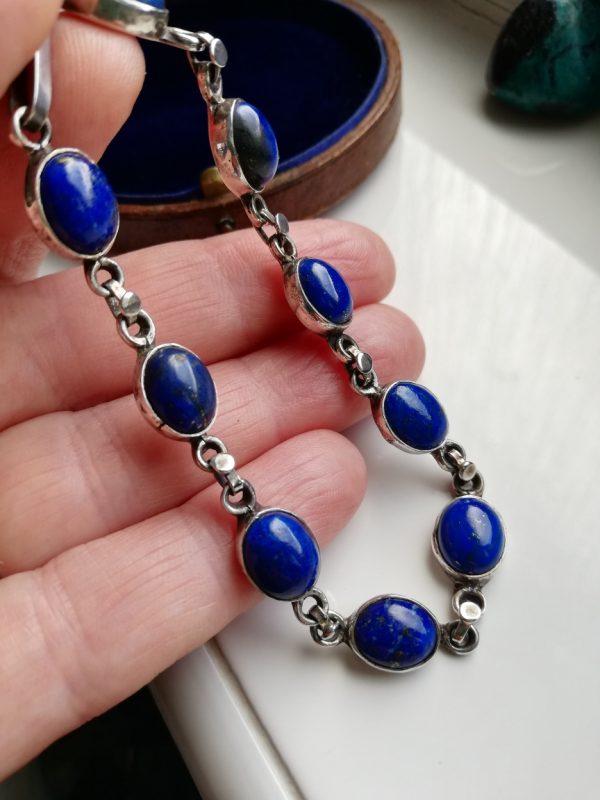 Art Deco 1930s silver and lapis lazuli bracelet-9 stones