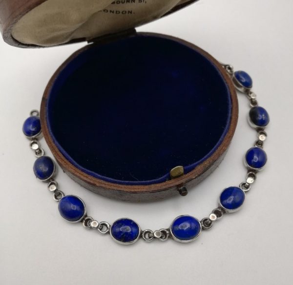 Art Deco 1930s silver and lapis lazuli bracelet-9 stones