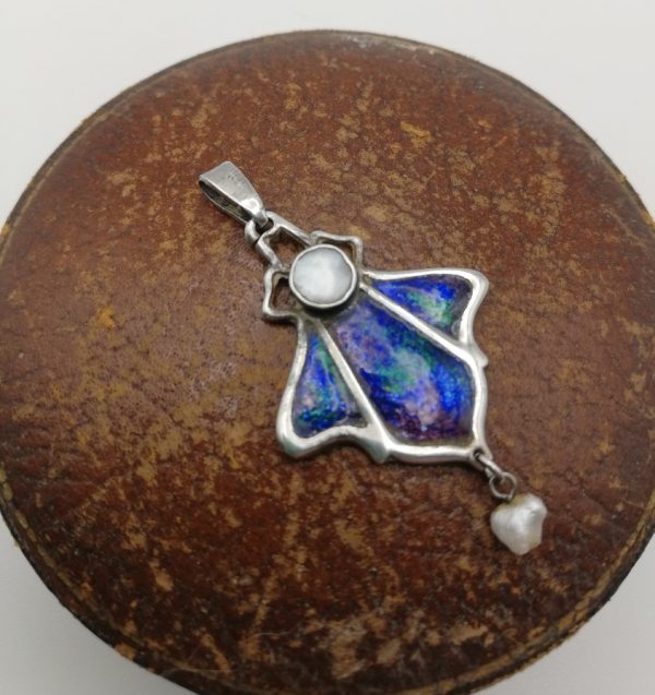 Charles Horner 1909 signed silver enamel and pearl Art Nouveau pendant