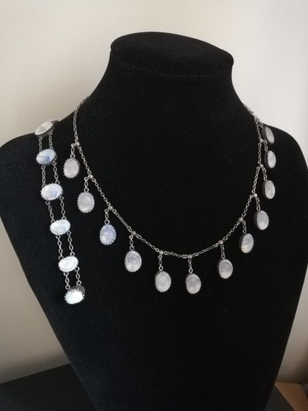 Victorian rare fringe necklace demi-parure set in silver with operculum shell -wonderful pair!