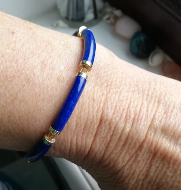 Vintage 14ct yellow gold and curved lapis lazuli links bracelet
