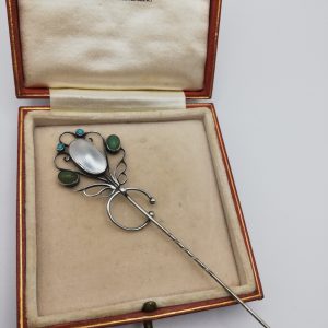 Arthur and Georgie Gaskin attrib c1900 Arts and Crafts rare gem set fibula design pin