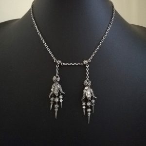 Georgian rare French Toi et Moi double drop pendant in silver with pastes
