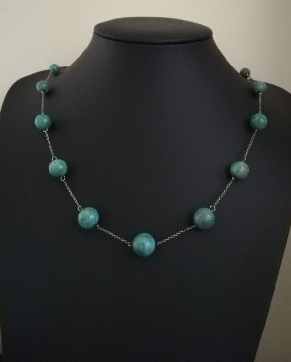 Art Deco c1930s silver and graduated amazonite beads necklace