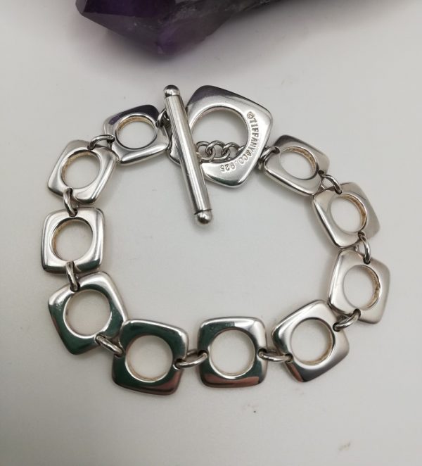 Tiffany & Co vintage sterling silver square links bracelet with toggle fastener