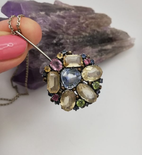 Rare Dorrie Nossiter c1930 Arts and Crafts mixed gems pendant with central sapphire
