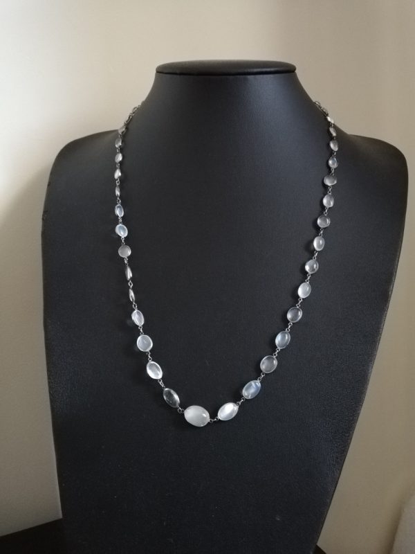 c1910 Edwardian moonstone riviere necklace, 23 inches with 45 moonstones stones in sterling silver