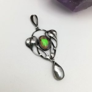 c1900 Arts and Crafts silver foliate pendant with opal and pearl -perhaps Glasgow School