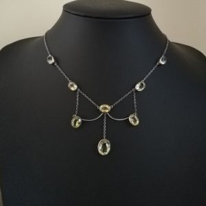 Antique Edwardian sumptuous pale citrines and silver festoon necklace in rare design