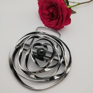 Substantial hand-crafted Glasgow Rose design sterling silver and hematite sculptural buckle