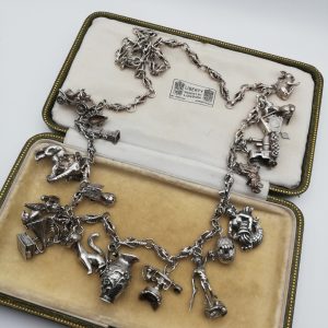 Vintage rare and substantial Italian silver charms necklace with some rarer Italian charms
